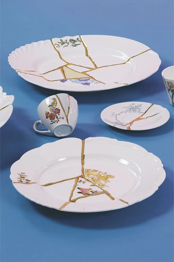 Блюдо сервировочное Seletti Patera Kintsugi 2, круглое, фарфор, 21 см, белое