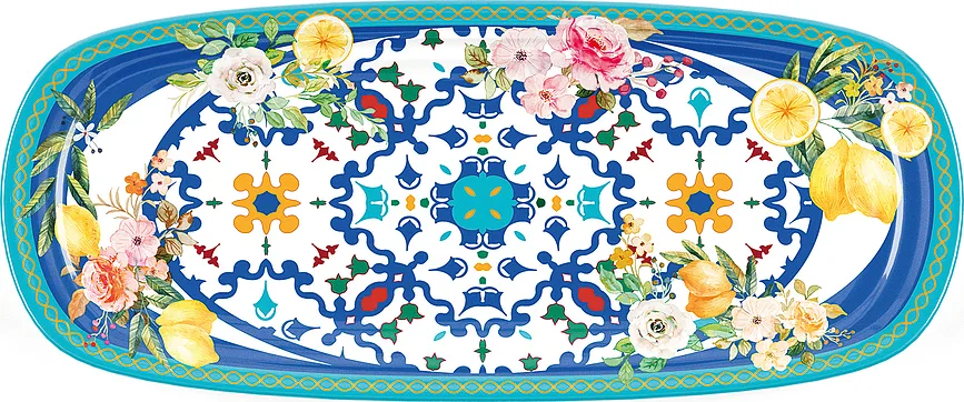 Блюдо сервировочное Guzzini Flowers Lemon, прямоугольное, меламин, 16,5 39,5 см, синее