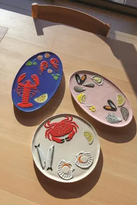 Тарелка сервировочная &K Amsterdam De La Mer Lobster, доломит, овальная, 20 33 см, разноцветная