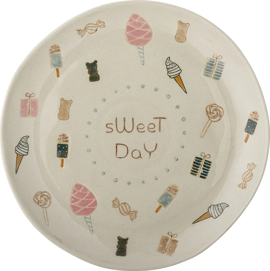 Тарелка обеденная Bloomingville Sweets, каменная керамика, 24 см, бежевая