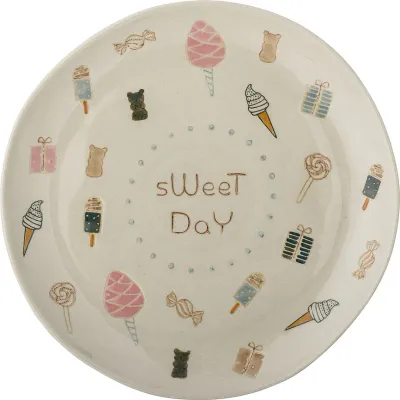 Тарелка обеденная Bloomingville Sweets, каменная керамика, 24 см, бежевая
