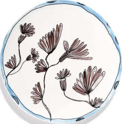 Набор закусочных тарелок Serax Midnight Flowers, 2 предмета, костяной фарфор, 20 см, синие
