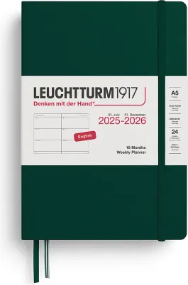 Блокнот Leuchtturm 1917, 2025/2026 18M EN, A5, зелёный