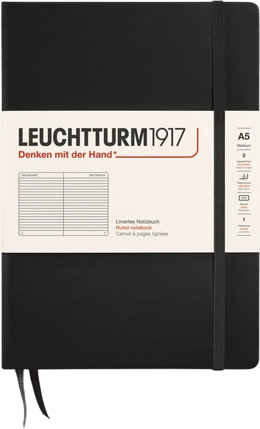 Блокнот Leuchtturm 1917, A5, в линейку, чёрный