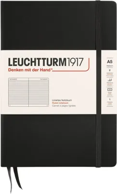 Блокнот Leuchtturm 1917, A5, в линейку, чёрный