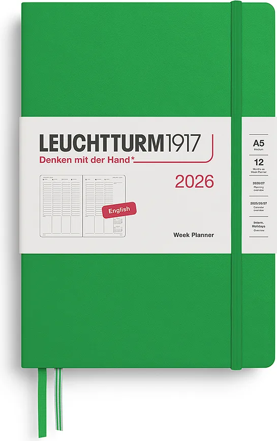 Блокнот Leuchtturm 1917, kolumnowy 2026 EN, A5, зелёный