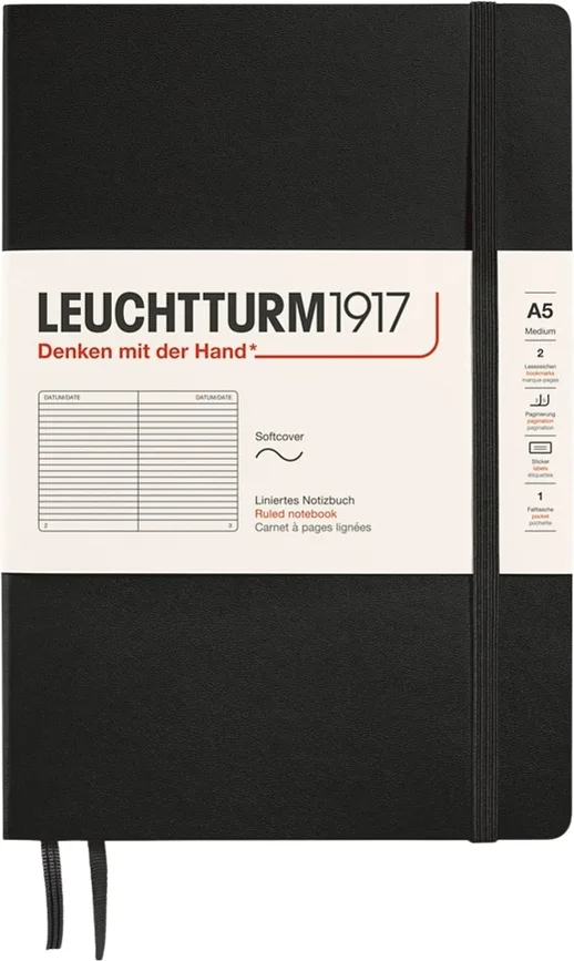 Блокнот Leuchtturm 1917, y, A5, в линейку, чёрный