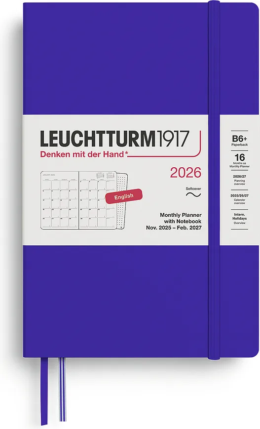 Блокнот Leuchtturm 1917, z notatnikiem 2025/2027 16M EN +, A5, чёрный