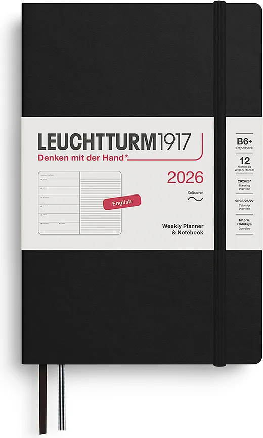 Блокнот Leuchtturm 1917, z notatnikiem 2026 EN +, A5, в линейку, чёрный
