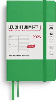 Блокнот Leuchtturm 1917, z notatnikiem 2026 EN, A6, в линейку, зелёный