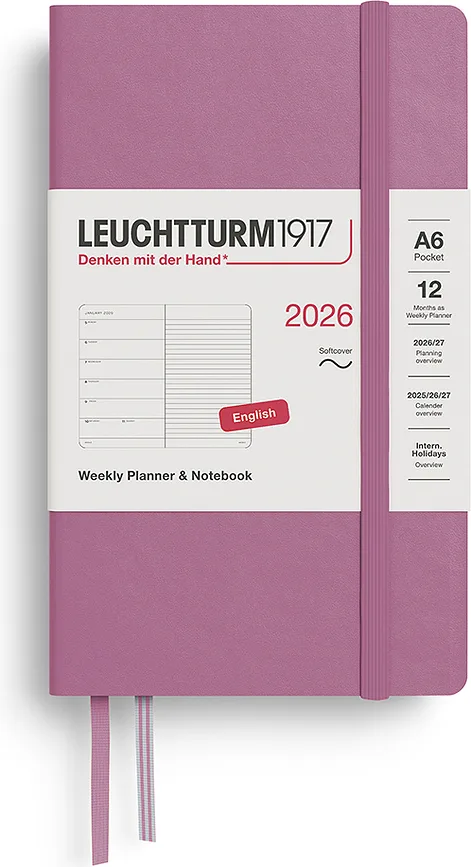 Блокнот Leuchtturm 1917, z notatnikiem 2026 EN, A6, в линейку, розовый