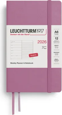 Блокнот Leuchtturm 1917, z notatnikiem 2026 EN, A6, в линейку, розовый