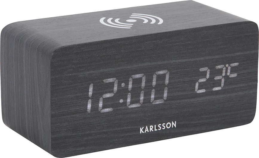 Настольные часы Karlsson Block LED z ladowaniem indukcyjnym, МДФ, высота 7,1 см, чёрные
