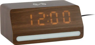 Настольные часы Karlsson Retro LED z ladowarka indukcyjna, МДФ, высота 7,5 см, коричневые