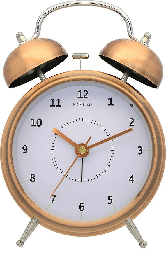 Настольные часы NeXtime Wake Up miedziany, металл, 15 см, коричневые