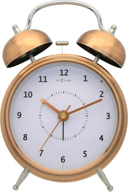 Настольные часы NeXtime Wake Up miedziany, металл, 15 см, коричневые