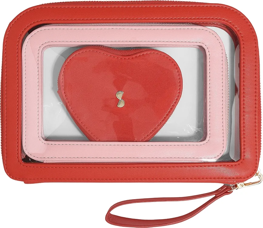 Набор косметичек Stackers Heart, красная, 3 шт., экокожа