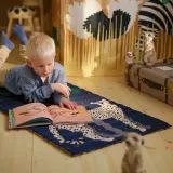 IKEA SANDLÖPARE (ИКЕА САНДЛЁПАРЕ) — Коврик стёганый, тёмно-синий/гепард саванна, 60x140 см — фото 4