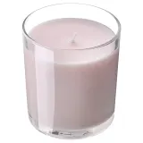 IKEA LOTSFÅGEL (ИКЕА ЛОТСФОГЕЛ) — Ароматическая свеча в стекле, розовые цветы бледно-розовая 40 ч — фото 1