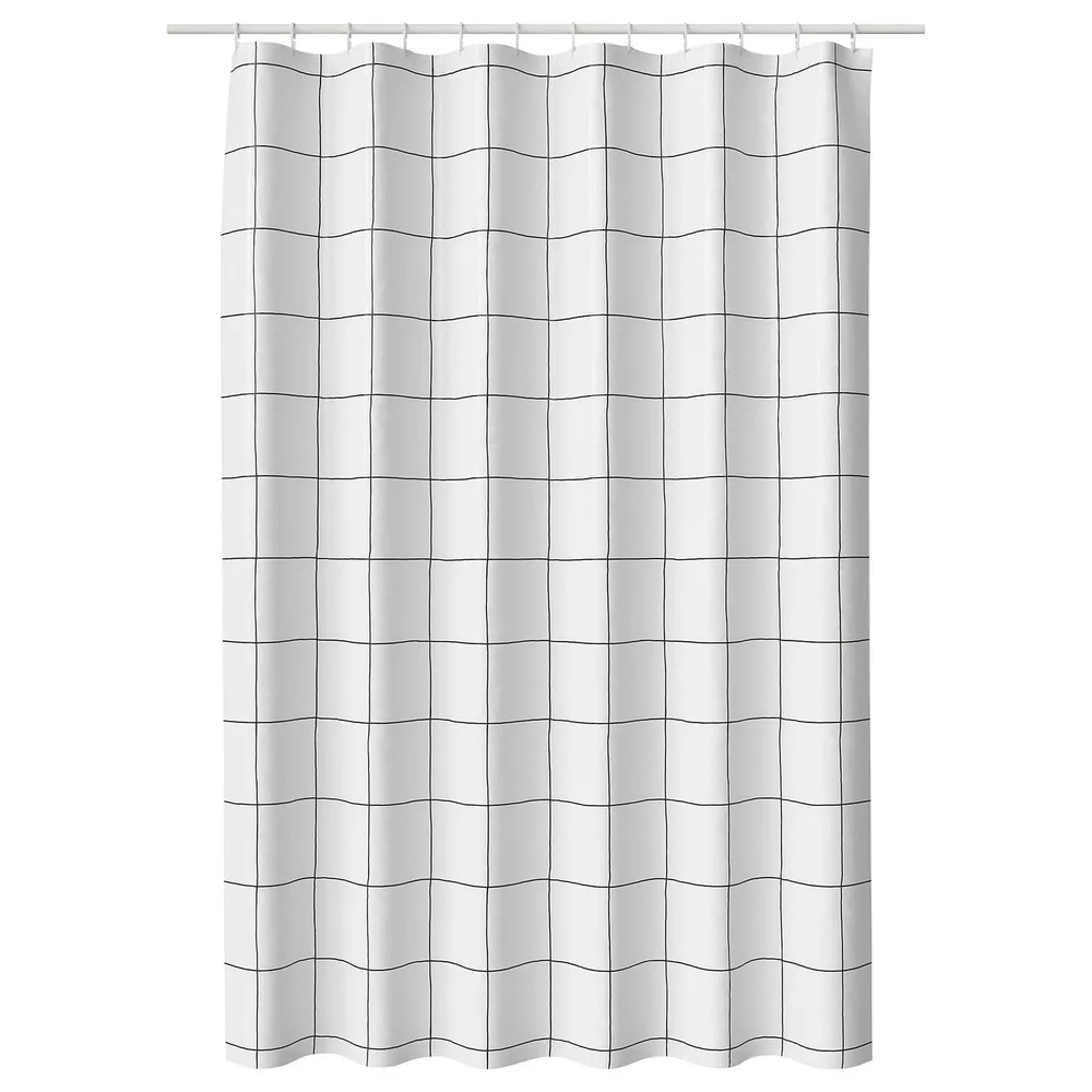 IKEA JÄMTSTARR (ИКЕА ЙЭМТСТАРР) — Занавеска для душа, белая/в клетку 180x200 см