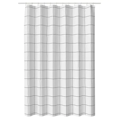 IKEA JÄMTSTARR (ИКЕА ЙЭМТСТАРР) — Занавеска для душа, белая/в клетку 180x200 см