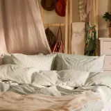 IKEA SOLFIBBLA (ИКЕА СОЛФИББЛА) — Пододеяльник и 2 наволочки, белый зеленый/полоски 200х200/50х60 см — фото 3