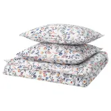 IKEA BRUDKRUSBÄR (ИКЕА БРУДКРУСБЭР) — Пододеяльник и 2 наволочки, белый разноцветный/цветочный узор 200х200/50х60 см — фото 1
