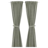IKEA LENDA (ИКЕА ЛЕНДА) — Гардины с завязками, 2 шт., светлый серо-зелёный/на ленте 140x300 см — фото 1