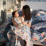 IKEA SÄTERVIDE (ИКЕА СЭТЕРВИДЕ) — Пододеяльник и 1 наволочка для детской кроватки, белый синий/цветочный узор 110x125/35x55 см — фото 8