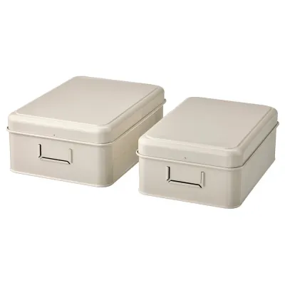 IKEA PLOGFÅRA (ИКЕА ПЛОГФОРА) — Коробка с крышкой, набор 2 шт., светло-бежевый