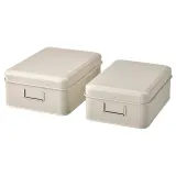 IKEA PLOGFÅRA (ИКЕА ПЛОГФОРА) — Коробка с крышкой, набор 2 шт., светло-бежевый — фото 1