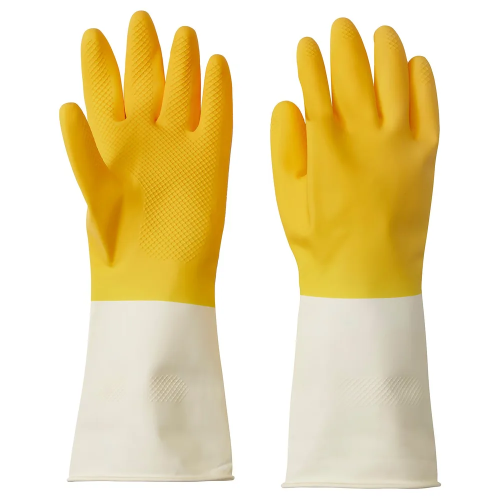 IKEA RINNIG (ИКЕА РИННИГ) — Перчатки для уборки, ярко-жёлтый/кремовый M