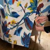 IKEA STRANDMON (ИКЕА СТРАНДМОН) — Чехол на кресло с подголовником, Стигсбо разноцветный/бежевый — фото 4
