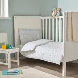 IKEA LEN (ИКЕА ЛЕН) — Пододеяльник и 1 наволочка для детской кроватки, белый синий/в белочки и ежики 110x125/35x55 см — фото 3