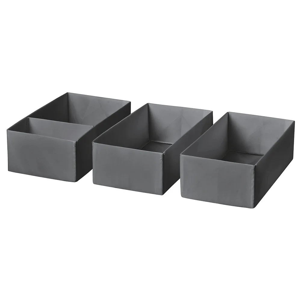 IKEA SKUBB (ИКЕА СКУББ) — Коробка, 3 шт., тёмно-серый 20x38x12 см