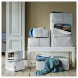 IKEA HEMMAFIXARE (ИКЕА ХЕММАФИКСАРЕ) — Контейнер для одежды/белья, ткань в полоску/белый/серый 44x51x19 см — фото 3