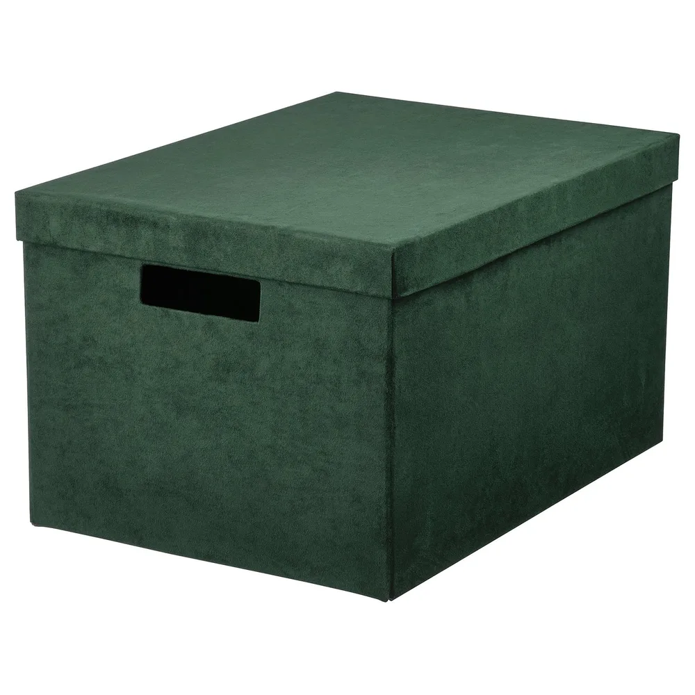 IKEA GJÄTTA (ИКЕА ГЙЭТТА) — Коробка с крышкой, бархат тёмно-зелёный 25x35x20 см