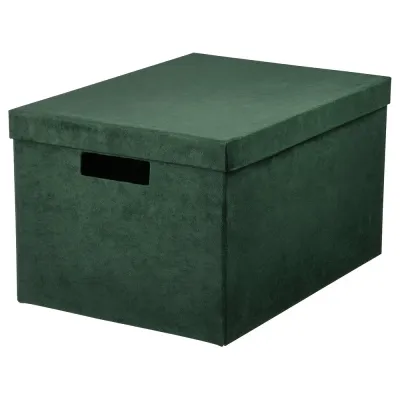 IKEA GJÄTTA (ИКЕА ГЙЭТТА) — Коробка с крышкой, бархат тёмно-зелёный 25x35x20 см