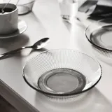 IKEA HAVSGÄDDA (ИКЕА ХАВСГЭДДА) — Тарелка глубокая, рисунок в полоску/серый 19 см — фото 3