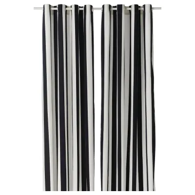 IKEA SLÅNHÖSTMAL (ИКЕА СЛОНХЁСТМАЛ) — Гардины, 2 шт., белый/чёрные полоски/с люверсами 145x300 см