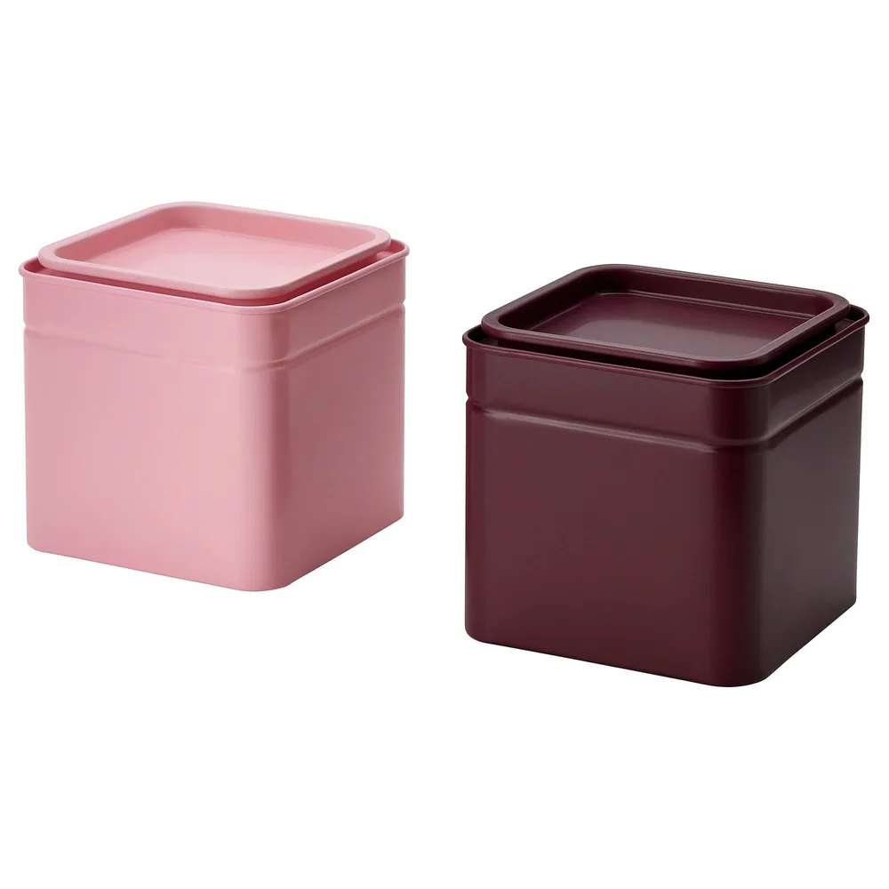 IKEA BLOMNING (ИКЕА БЛОМНИНГ) — Банка с крышкой, коричнево-красный/розовый для кофе/чая 10x10x10 см