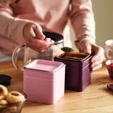 IKEA BLOMNING (ИКЕА БЛОМНИНГ) — Банка с крышкой, коричнево-красный/розовый для кофе/чая 10x10x10 см — фото 2