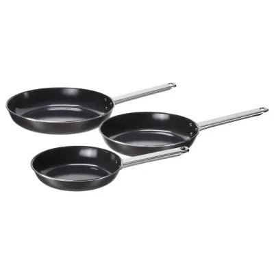 IKEA GULDÖRING (ИКЕА ГУЛДЁРИНГ) — Сковороды, 3 шт., антипригарное покрытие нержавеющая сталь/чёрно-серый