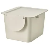 IKEA TRÖSKNING (ИКЕА ТРЁСКНИНГ) — Контейнер для мусора с крышкой, светло-бежевый 12 л — фото 1