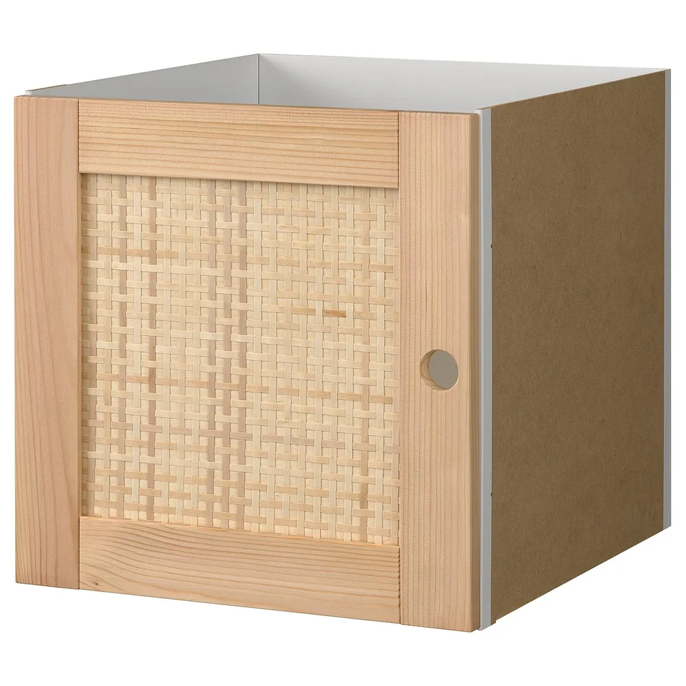IKEA KALLAX (ИКЕА КАЛЛАКС) — Вставка с дверцами, сосна/плетёная тополь 33x33 см