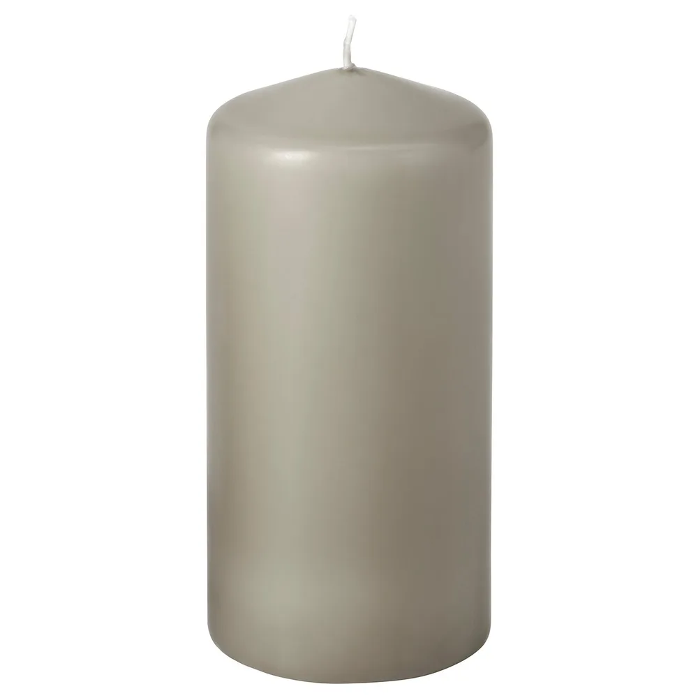 IKEA DAGLIGEN (ИКЕА ДАГЛИГЕН) — Свеча-столбик без запаха, серо-бежевая 14 см, 40 ч