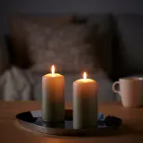 IKEA DAGLIGEN (ИКЕА ДАГЛИГЕН) — Свеча-столбик без запаха, серо-бежевая 14 см, 40 ч — фото 3
