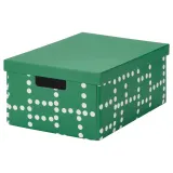 IKEA FJÄDERHARV (ИКЕА ФЙЭДЕРХАРВ) — Коробка с крышкой, зелёный/в горошек 25x35x16 см — фото 1