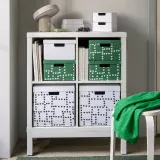 IKEA FJÄDERHARV (ИКЕА ФЙЭДЕРХАРВ) — Коробка с крышкой, зелёный/в горошек 25x35x16 см — фото 3