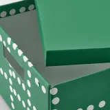IKEA FJÄDERHARV (ИКЕА ФЙЭДЕРХАРВ) — Коробка с крышкой, зелёный/в горошек 25x35x16 см — фото 8